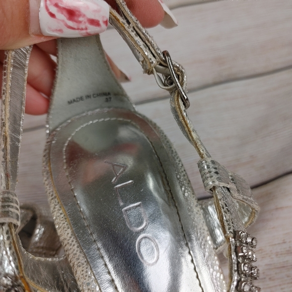 Aldo Silver Sandals Rhinestone Stiletto Wedding 7 - Picture 8 of 9